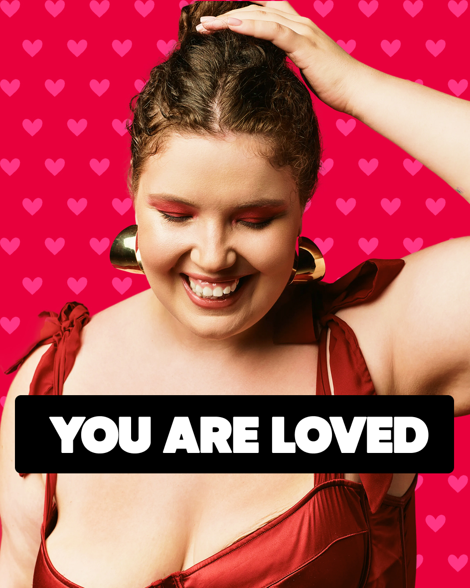 Image of woman with message YOU ARE LOVED
