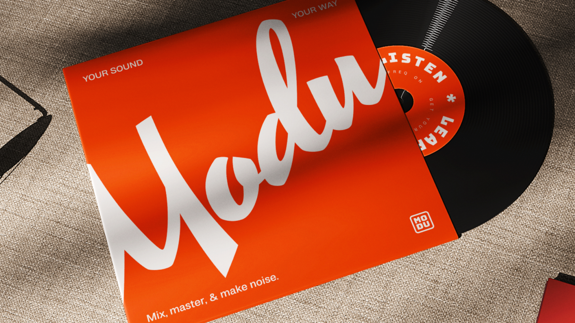 Modu mockup of record on floor