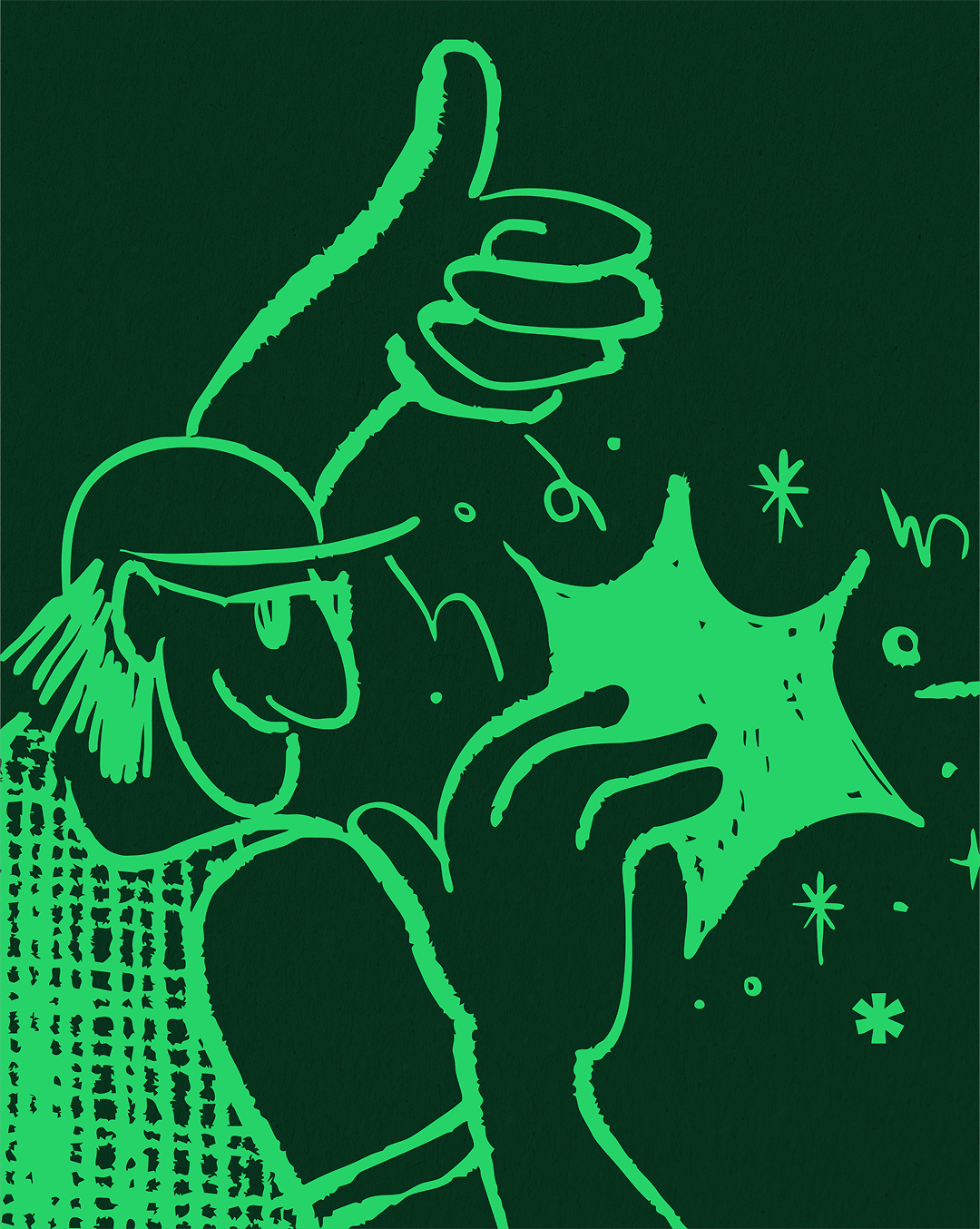 Hand-drawn illustration of man giving thumbs up